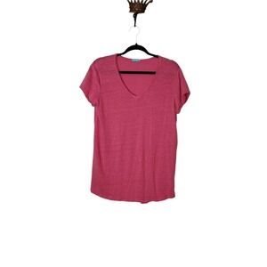 J. McLaughlin Women's Pink Linen Blend V-neck Short Sleeve T-shirt Size Large